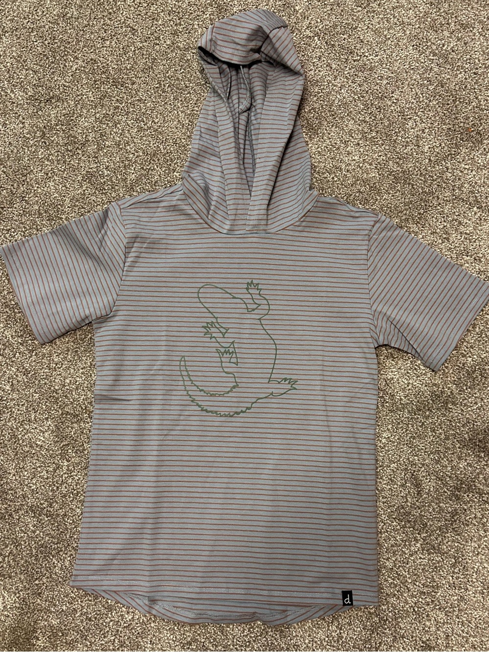 3/$40 deux par deux Gray Striped Hooded Tee with Green Crocodile
